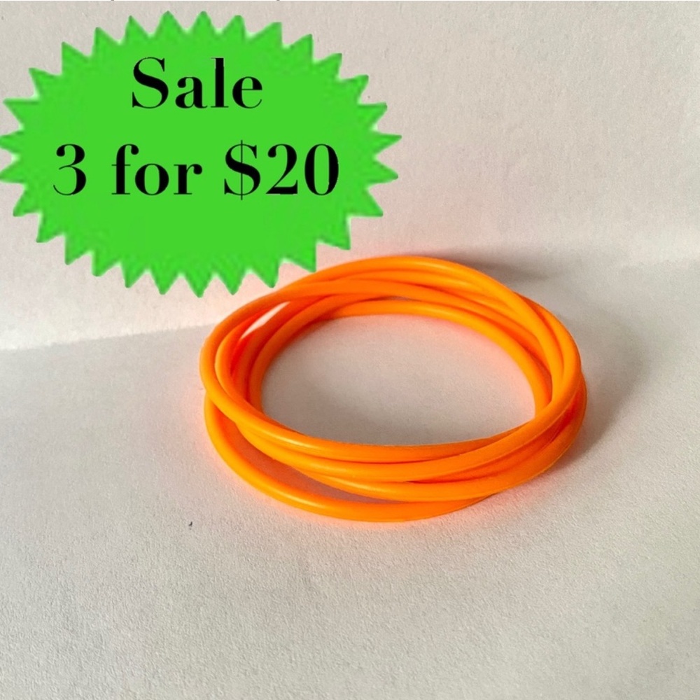ORANGE 5pc Rubber Gummy Bracelets Silicone Jelly Wristbands 80s 90s retro set